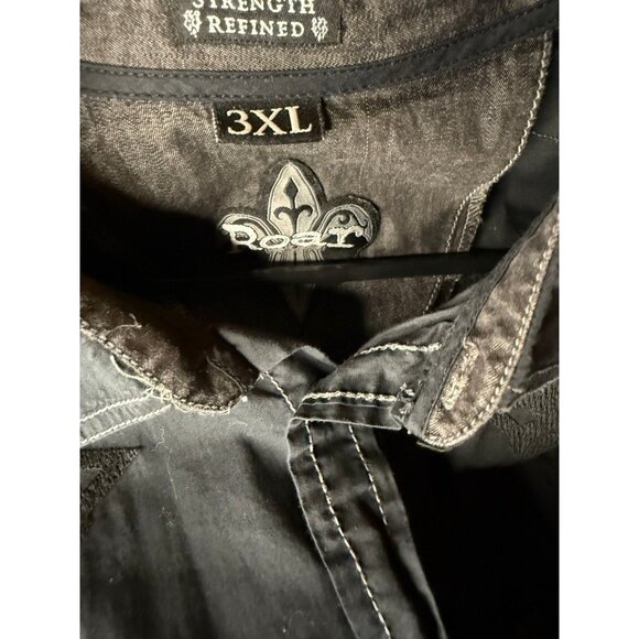ROAR Black Cross Embroidered Long Sleeve Button Shirt Mens 3XL Grunge Y2K - Picture 5 of 7